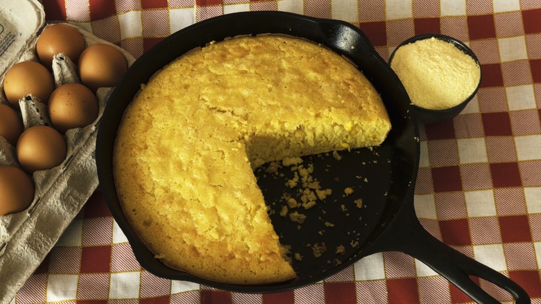 homemade cornbread in a cast iron skillet