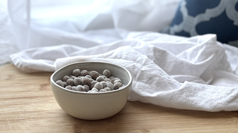 small ceramic bowl of boba pearls