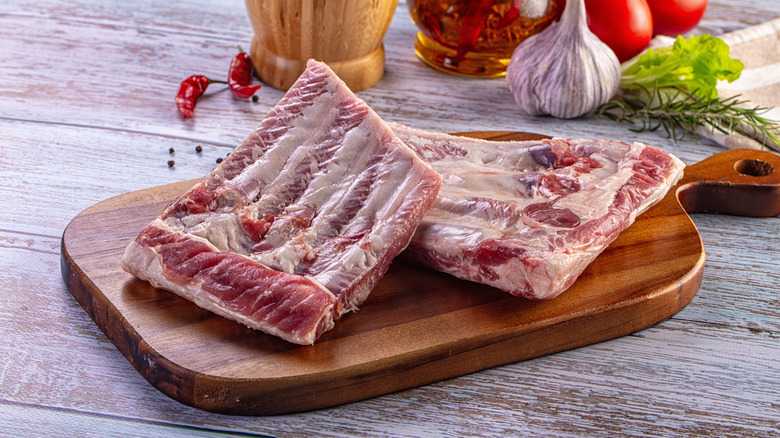 Pork ribs with membrane still on.