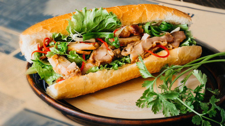 traditional banh mi sandwich stuffed with fresh ingredients