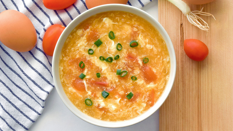 Bowl of chinese tomato egg drop soup