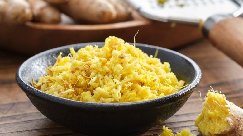 Bowl of grated ginger root