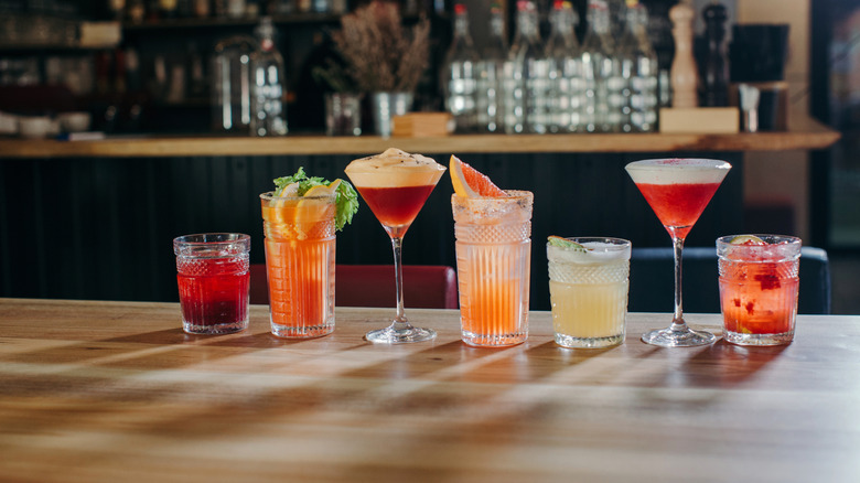 selection of cocktails on bar