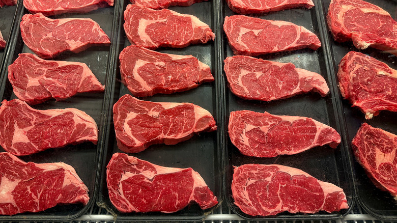 Display of ribeye steaks