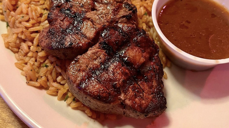 Texas Roadhouse steak over rice