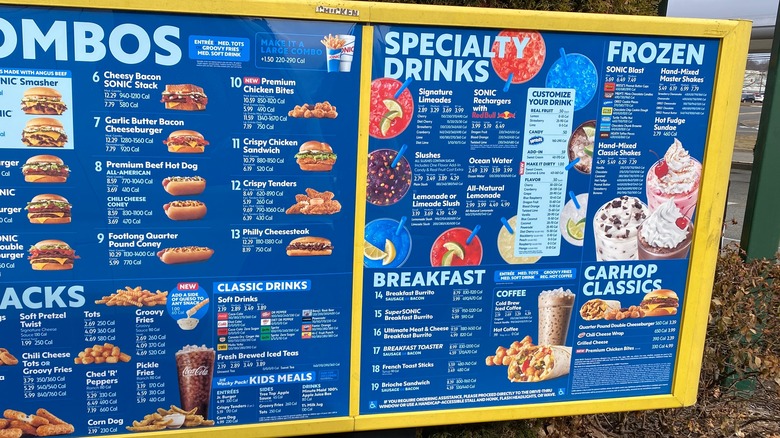 Sonic drive through menu.