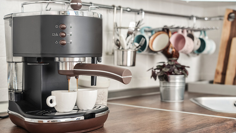 beautiful coffeemaker in corner of kitchen