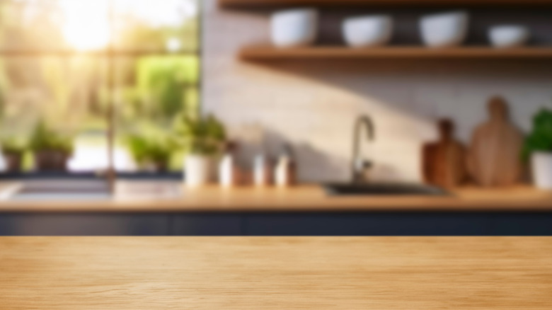 kitchen island in bright afternoon light
