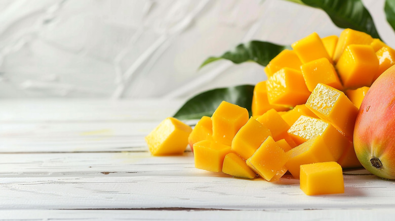 chunks of mango artistically arranged
