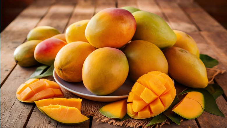 mangoes whole and cut