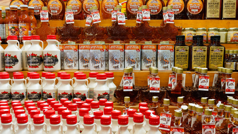 maple syrup display at Canada market
