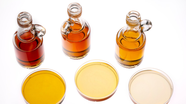sampler of different grades of maple syrup