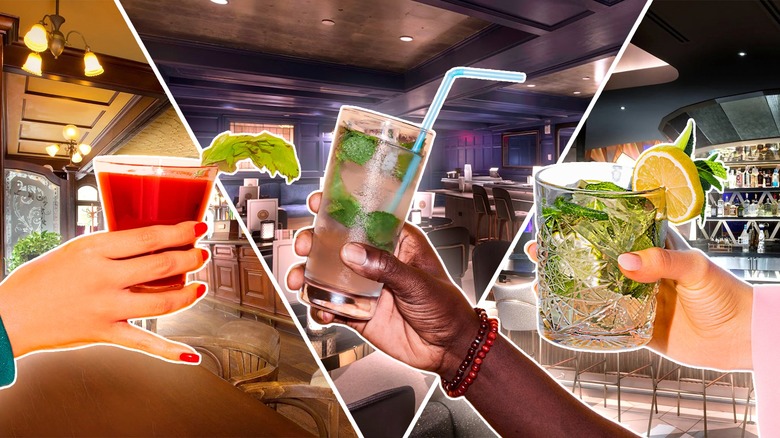 hands holding up cocktails