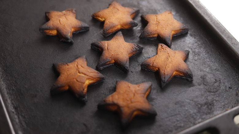 A pan of burned cookies