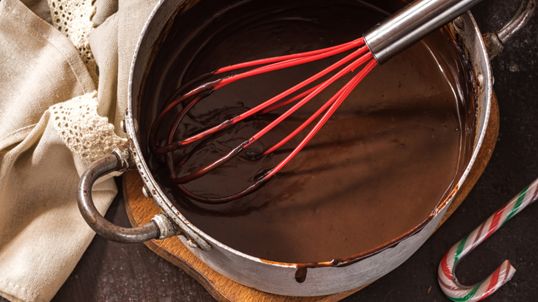 Melted chocolate with whisk