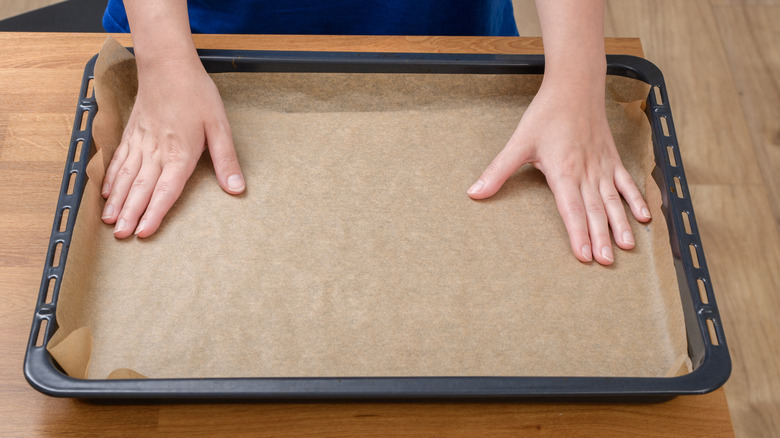 parchment sheet lined on a baking pan
