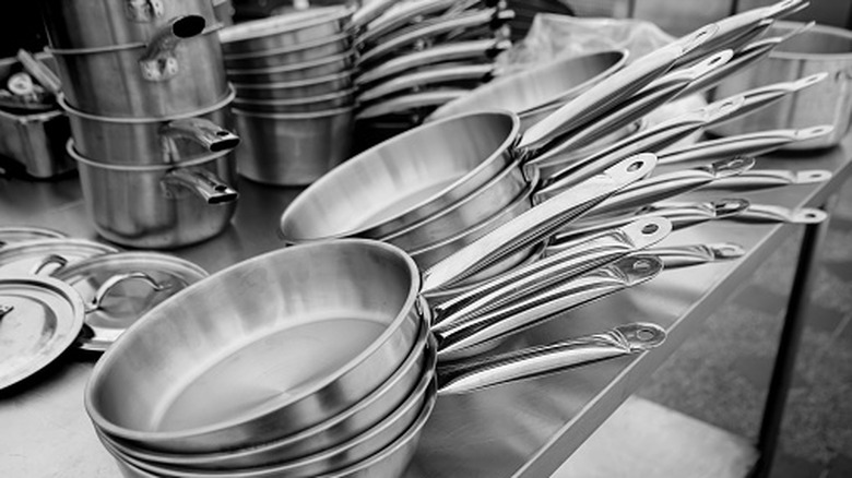 stainless steel cookware stacked up