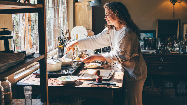 Person preparing food in a kitchen