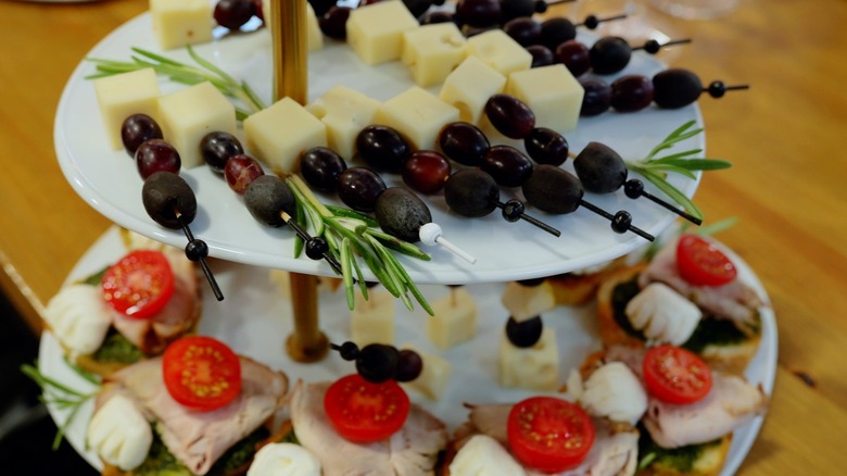 Stacking appetizers on a tray