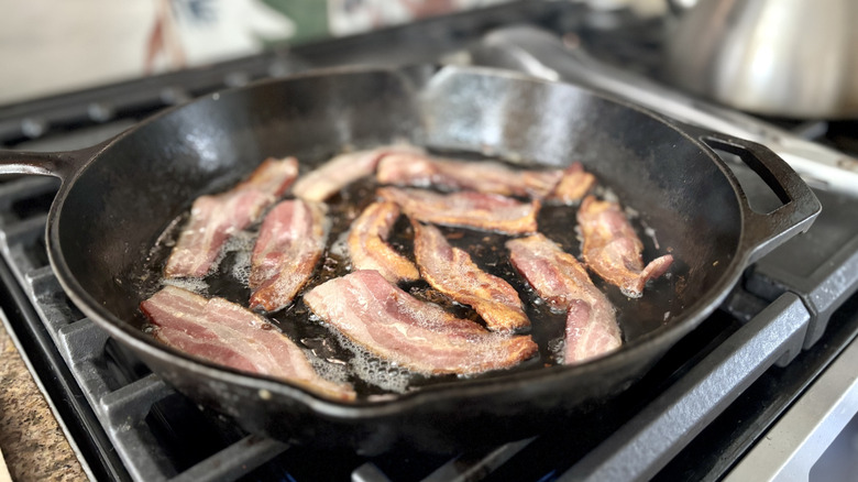 Bacon cooking in pan