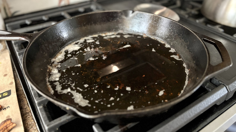 Bacon grease cooling in a cast iron pan