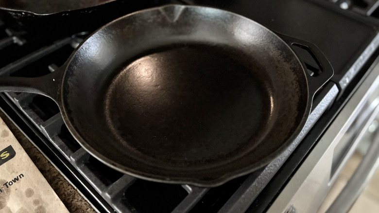 A cast iron pan on the stovetop