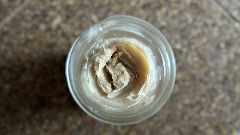 A jar of bacon grease from above