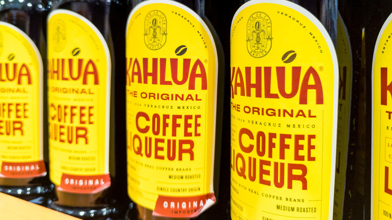 Bottles of Kahlua on a shelf