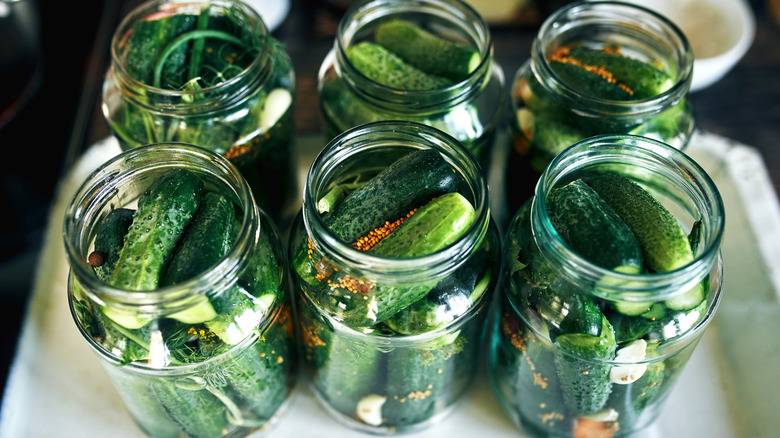 jars of pickled cucumbers