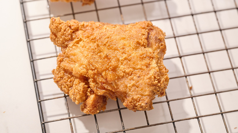 Fried chicken on a wire rack