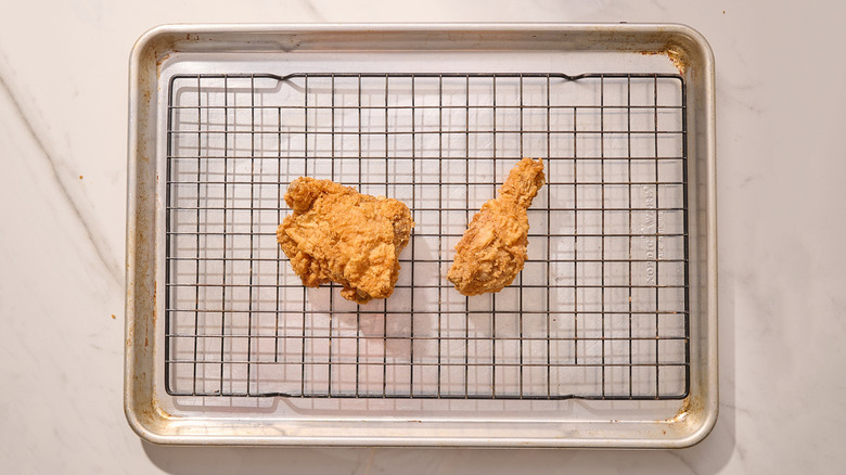 Fried chicken on a baking sheet