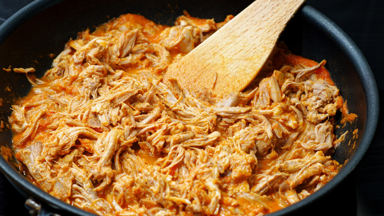 Pan full of BBQ pulled pork