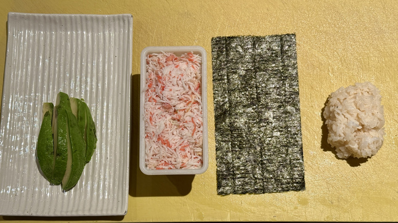 Ingredients for a California roll