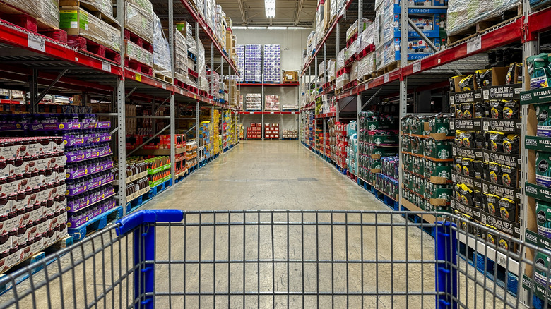 Sam's Club aisle from the perspective of a shopping cart