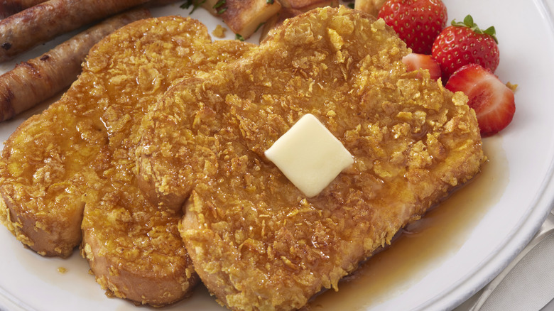 Cornflake-crust French toast with a square of butter on top