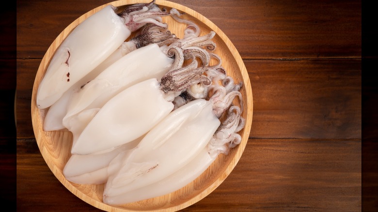 Fresh, cleaned squid on a plate