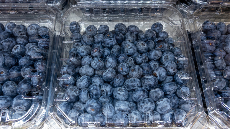 Blueberries stored in clear plastic containers