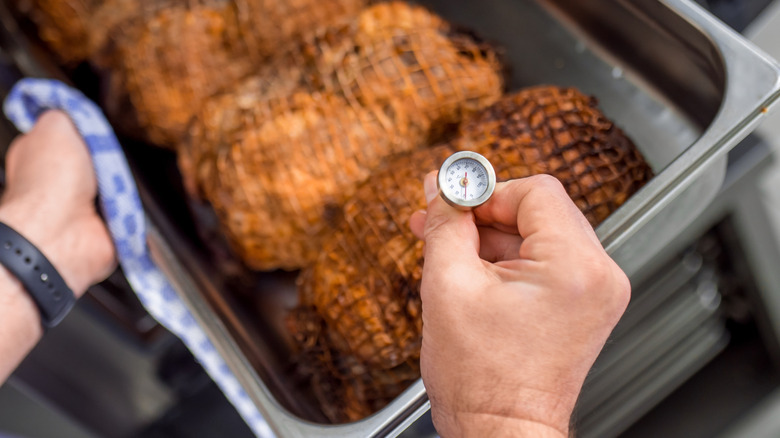 Using a probe thermometer on meat