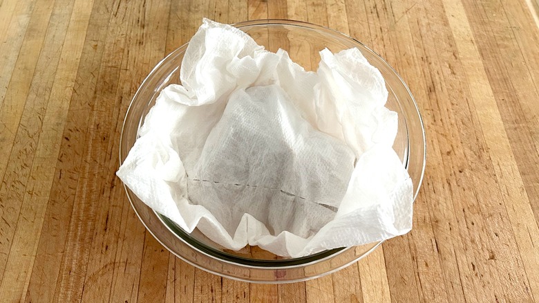 Paper towel covered sugar