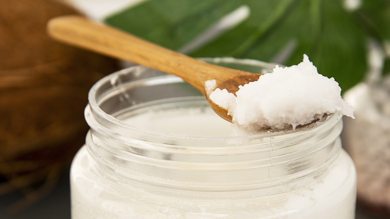 Close-up of coconut butter on a spoon