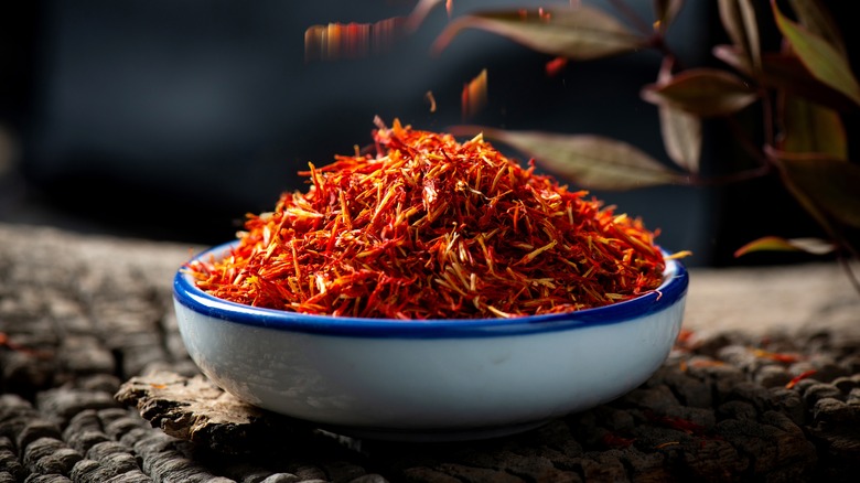 Saffron threads in bowl