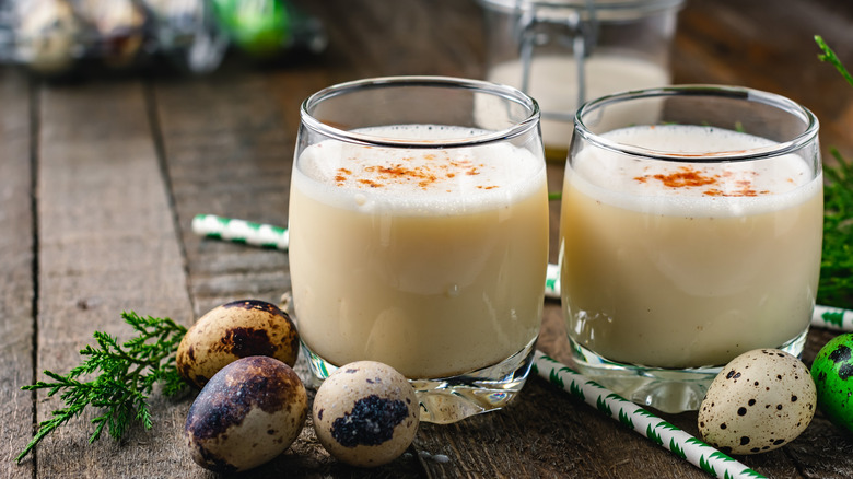 two glasses of bourbon cream eggnog