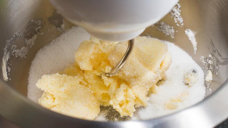 Butter and sugar in a mixer