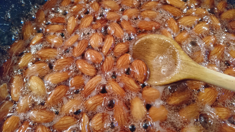 roasting almonds in pan