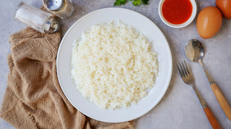 steamed white rice on a plate