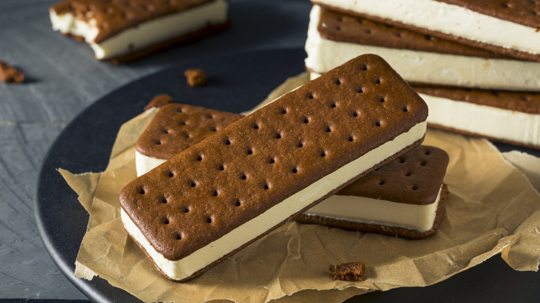 ice cream sandwiches stacked on a plate