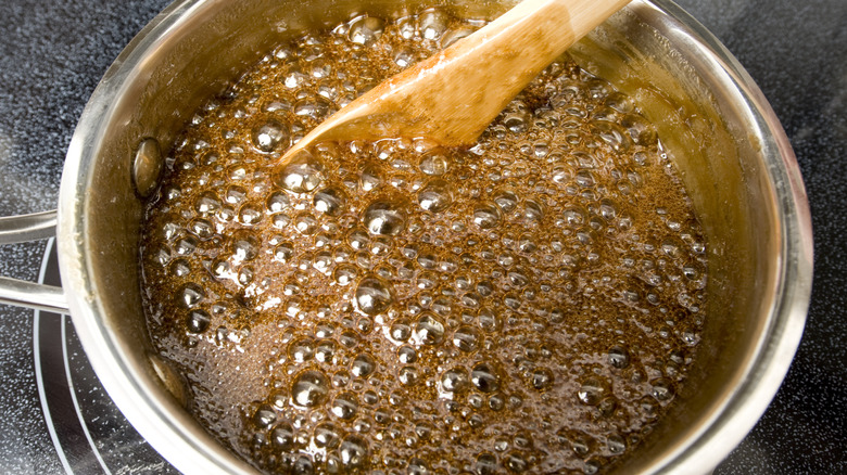 caramel cooking on the stove