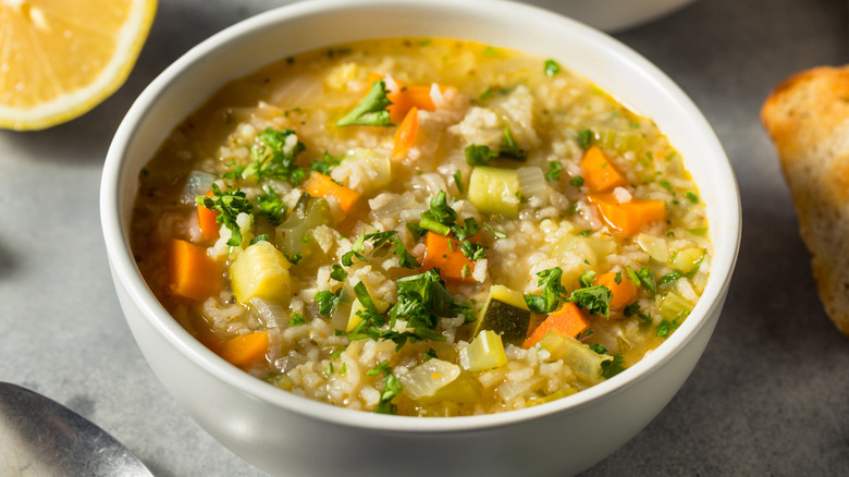 Bowl of lemon rice soup