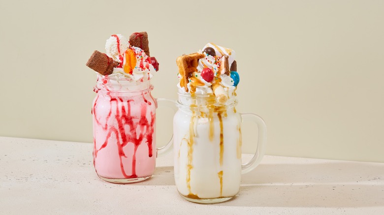 mason jar milkshakes with candy garnish