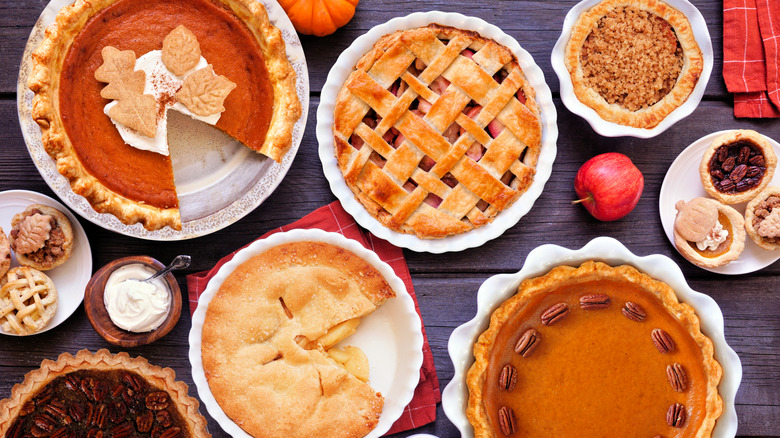 several types of holiday pies on a table